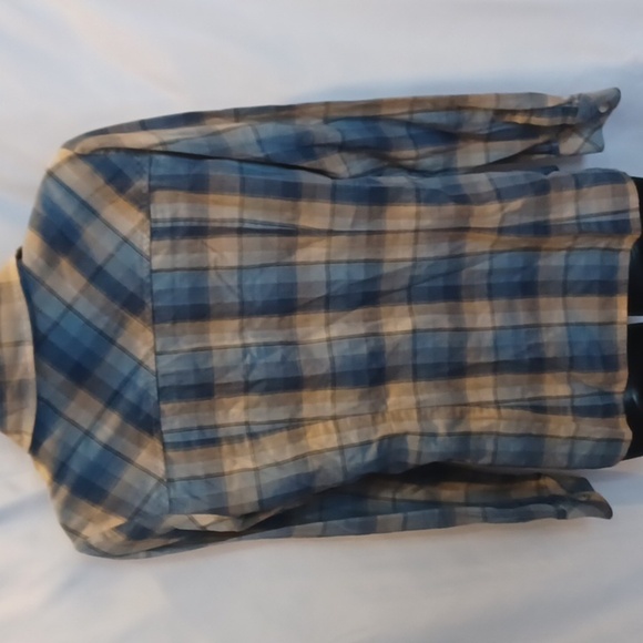 Pendleton ruffle shirt blue/tan plaid button down, cotton, fitted - Picture 4 of 7